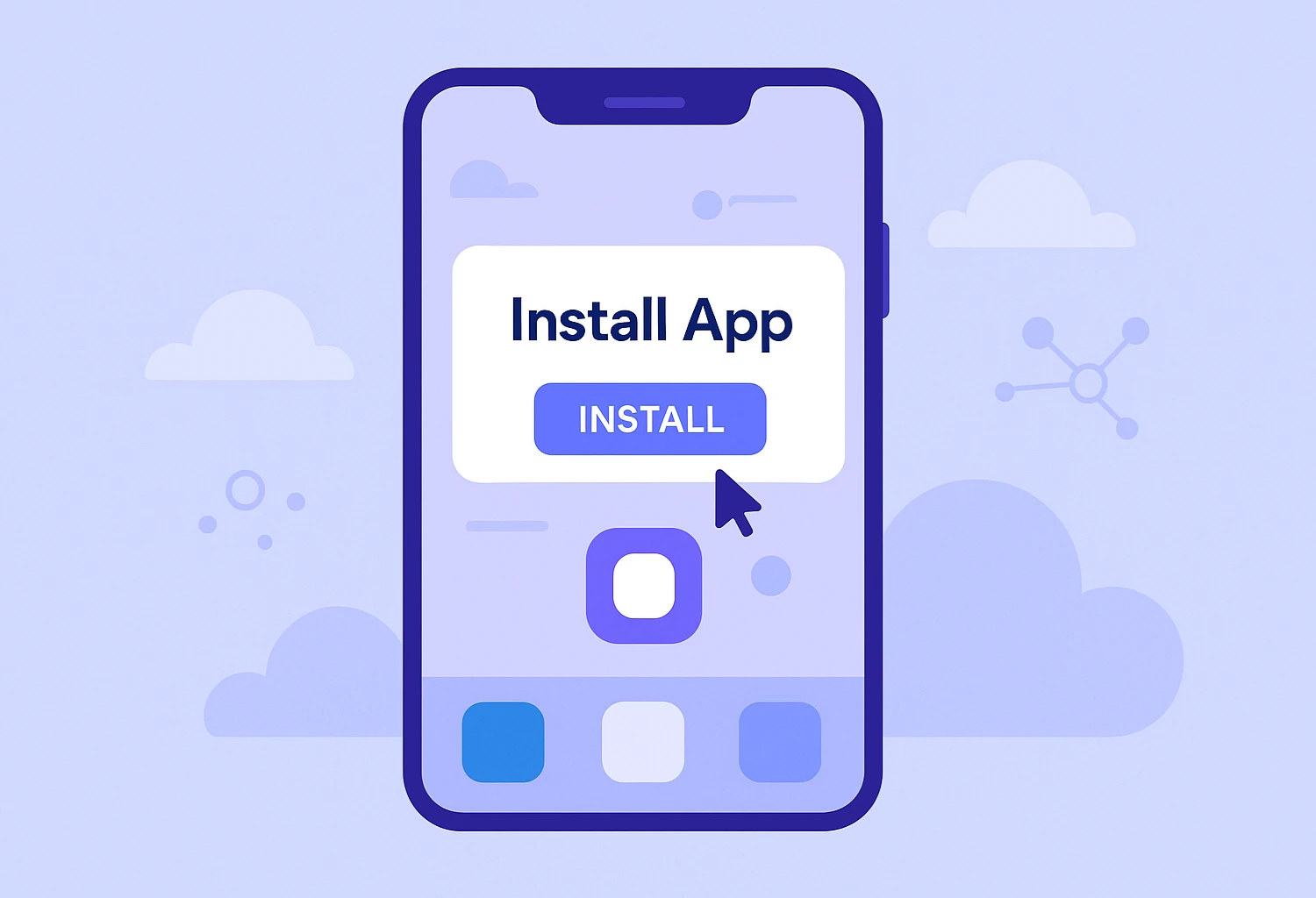Illustration placeholder: PWA install banner and offline cache