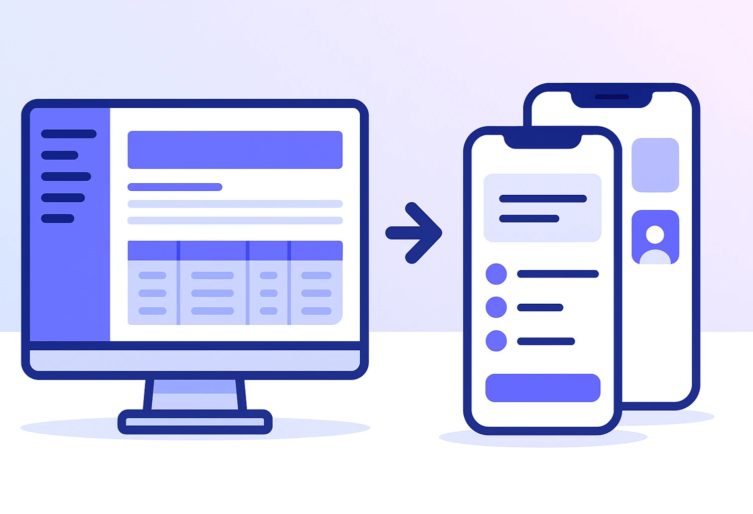 Before/after placeholder: desktop page split into mobile screens